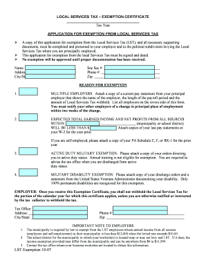 Local Services Tax Exemption Certificate