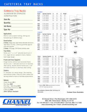 Cafeteria Tray Rack Order Form
