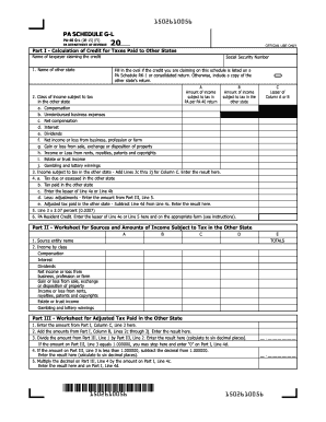 PA Schedule G-L Tax Credit Form