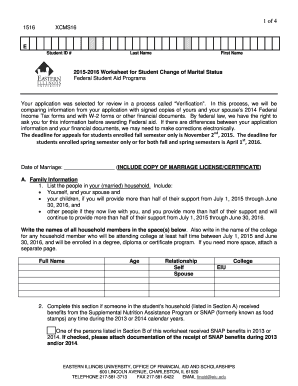 2015-2016 Student Change of Marital Status Worksheet