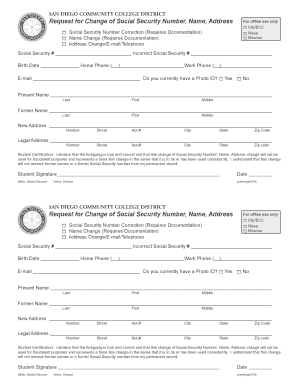 San Diego Community College District Social Security Number Name Address Change Form