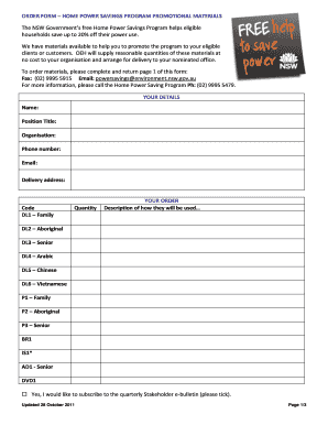 Home Power Savings Program Order Form