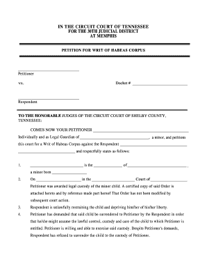 Petition for bWritb of Habeas Corpus - Shelby County