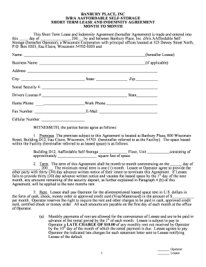 Short Term Lease and Indemnity Agreement