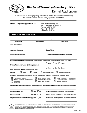 Rental Application for Psychiatric Disability Housing