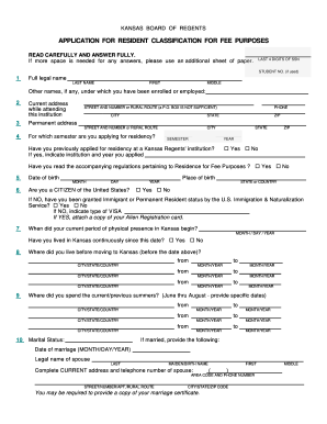 Kansas Resident Classification Application