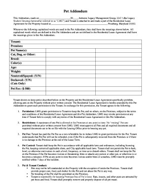 Pet Addendum to Residential Lease Agreement
