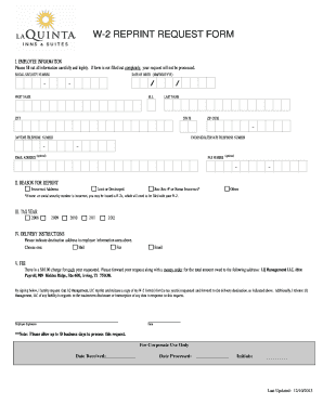 W-2 Reprint Request Form