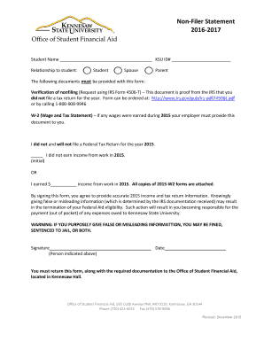 Non-Filer Statement - Office of Student Financial Aid - Kennesaw bb
