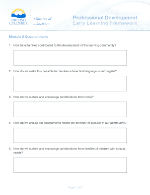 Early Learning Framework Professional Development Questionnaire