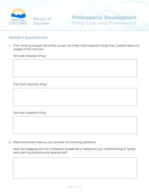 Early Learning Framework Questionnaire