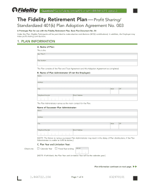 Fidelity 401(k) Plan Adoption Agreement