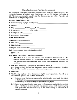 Health Reimbursement Plan Adoption Agreement