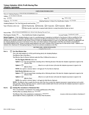 401(k) Profit Sharing Plan Adoption Agreement