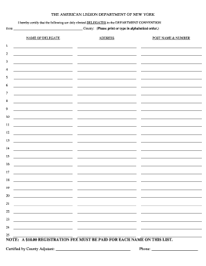 American Legion New York Delegate Certification Form
