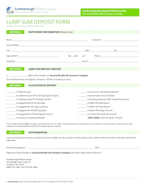 Lump Sum Deposit Form for Variable Annuity