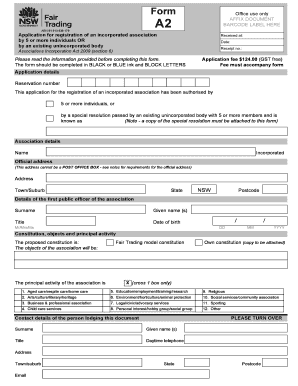 Application for Registration of an Incorporated Association