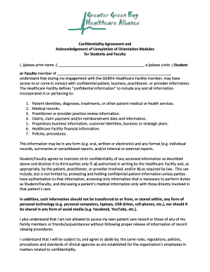Confidentiality Agreement for Students and Faculty
