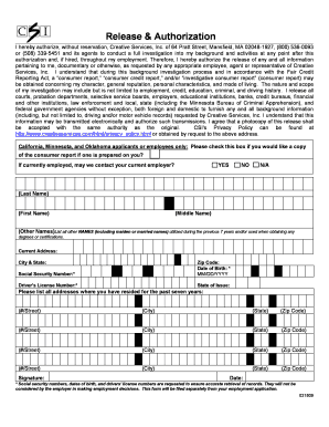 Background Investigation Disclosure and Acknowledgment