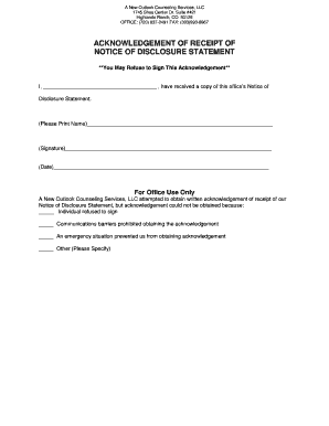 Acknowledgement of Notice of Disclosure Statement