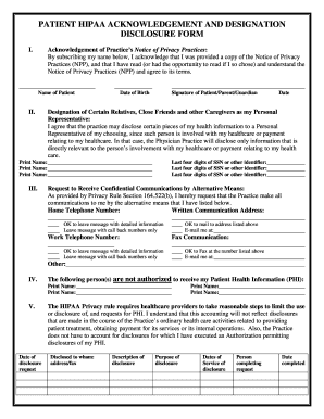 Patient HIPAA Acknowledgement and Disclosure Form