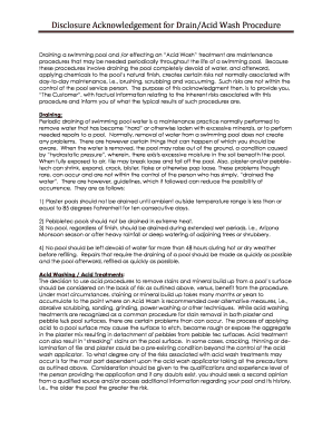 Disclosure Acknowledgement for Drain/Acid Wash Procedure