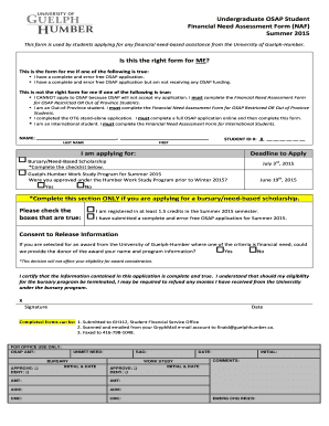 Undergraduate OSAP Financial Need Assessment Form