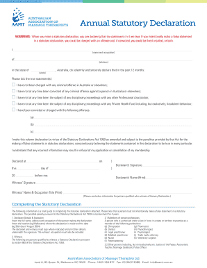 Australian Massage Therapists Annual Statutory Declaration
