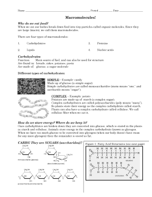 Macromolecules Worksheet