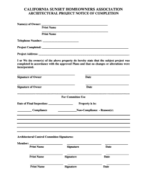 California Architectural Project Completion Notice