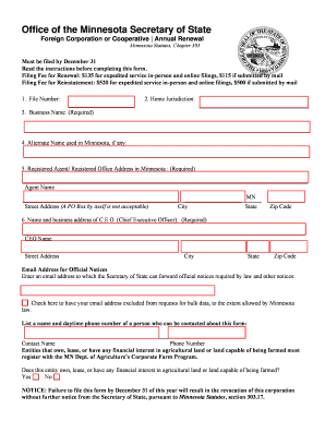 Minnesota Foreign Corporation Annual Renewal