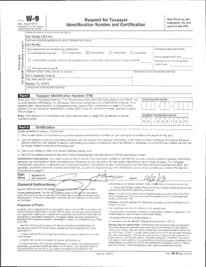 Form W-9 Request for Taxpayer Identification Number and Certification