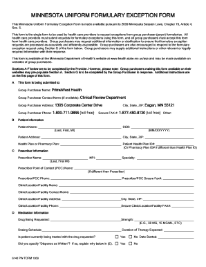 Minnesota Uniform Formulary Exception Form