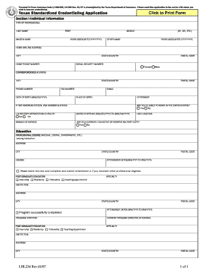 Texas Standardized Credentialing Application