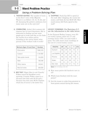 Word Problem Practice Worksheets
