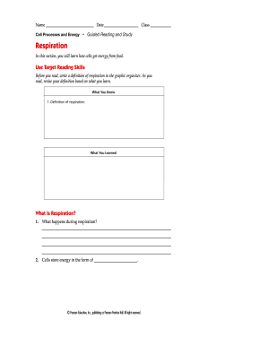 Cell Processes and Energy Guided Reading Worksheet