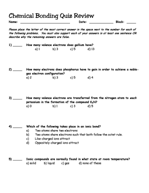 Chemical Bonding Quiz Review