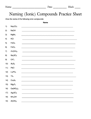 Naming Ionic and Covalent Compounds Practice Sheet