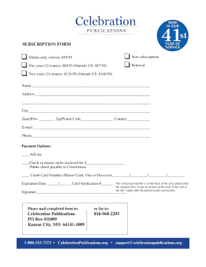 Celebration Publications Subscription Form