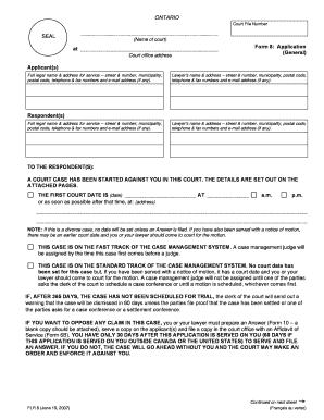 Ontario Form 8: Application for Court Case