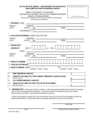 New Jersey Direct Placement Tax Return