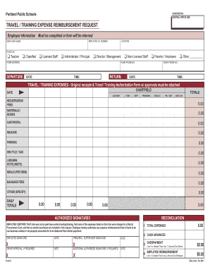 Portland Public Schools Travel Expense Reimbursement Form