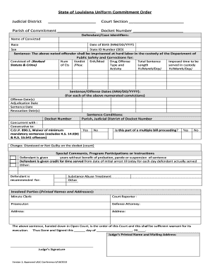 Louisiana Uniform Commitment Order