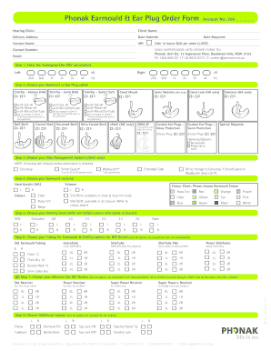 Phonak Earmould and Ear Plug Order Form