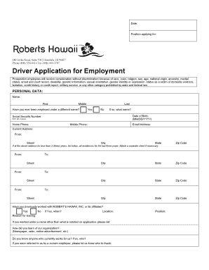 Driver Application for Employment