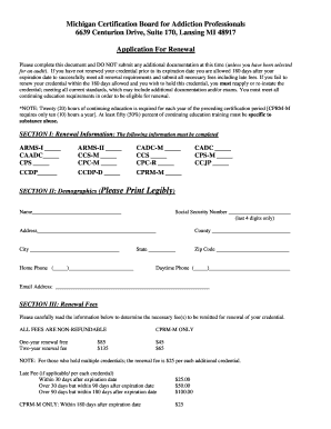 Michigan Certification Board for Addiction Professionals Renewal Application