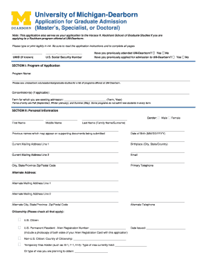 University of Michigan-Dearborn Graduate Admission Application
