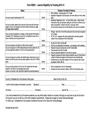 Learner Eligibility for Funding Form