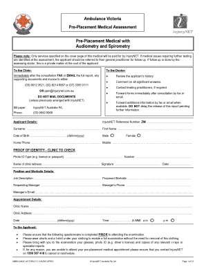 Ambulance Victoria Pre-Placement Medical Assessment