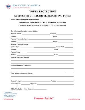 Fillable Online youthprotection ppbsa YOUTH PROTECTION SUSPECTED CHILD ...